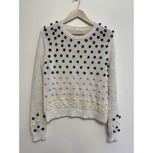 Moth Bobble Sweater Women Medium‎ Cream Pom Pom Cotton Blend Funky Arty 3D